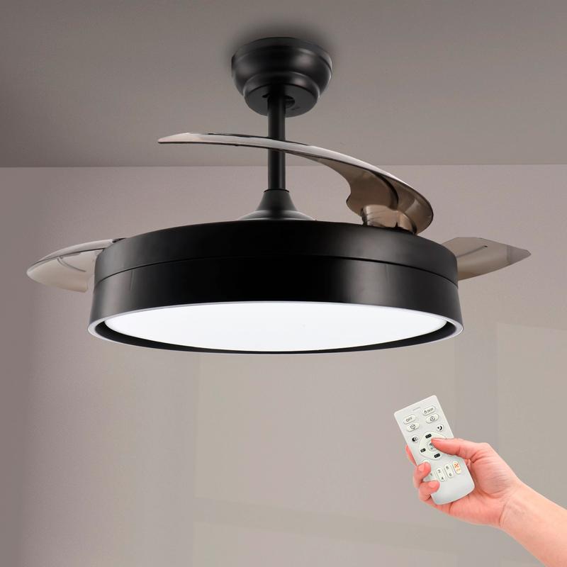 Ventilador de Techo con luz Led Black  ø106 Cm, Mando a Distancia, Motor DC, 6 velocidades, Silencioso, Aspas retráctiles, función verano-invierno, temporizador, CCT