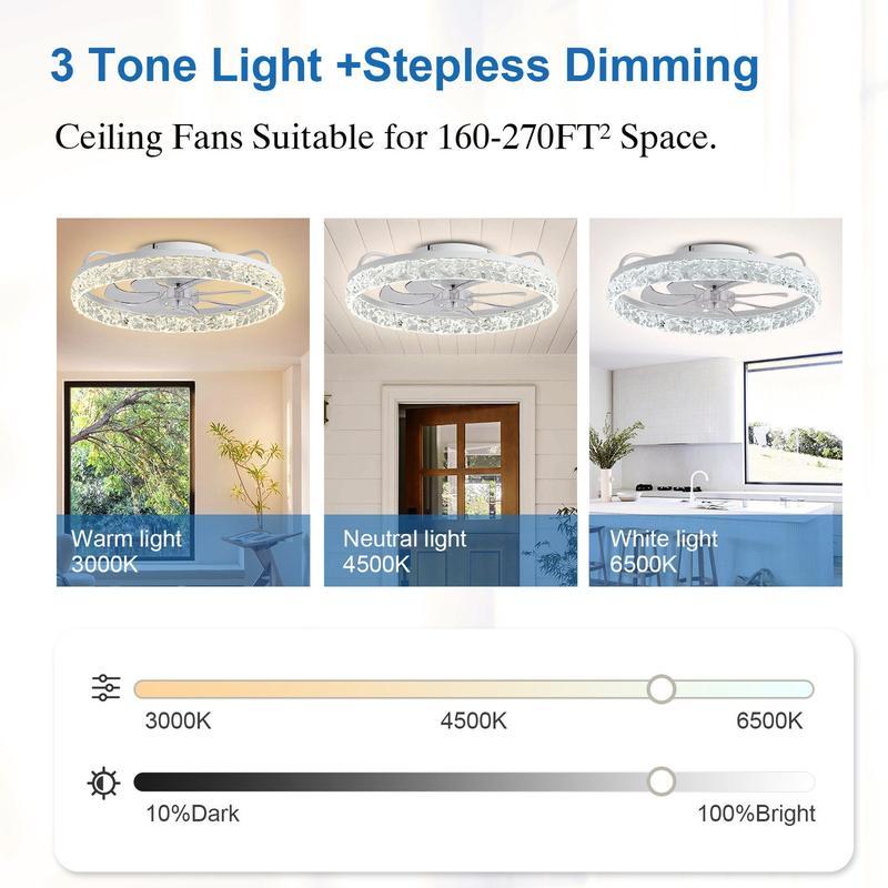 Modern Minimalist Ceiling Fan Light, Variable Speed Quiet Operation, Remote Control Included, 6 Wind Speeds, Three Color Changing Modes