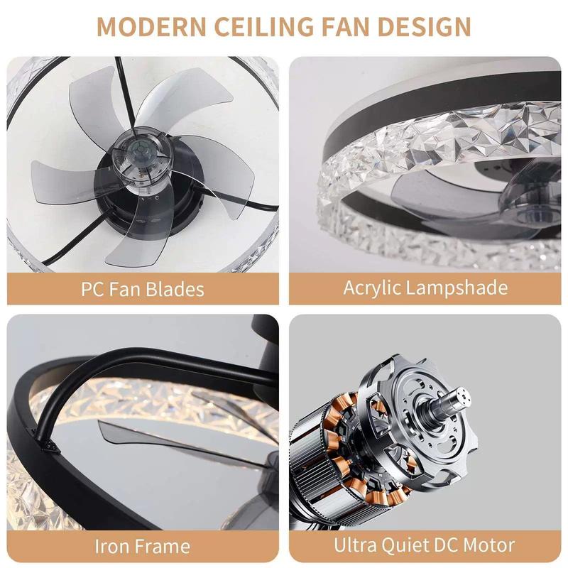 Modern Minimalist Ceiling Fan Light, Variable Speed Quiet Operation, Remote Control Included, 6 Wind Speeds, Three Color Changing Modes