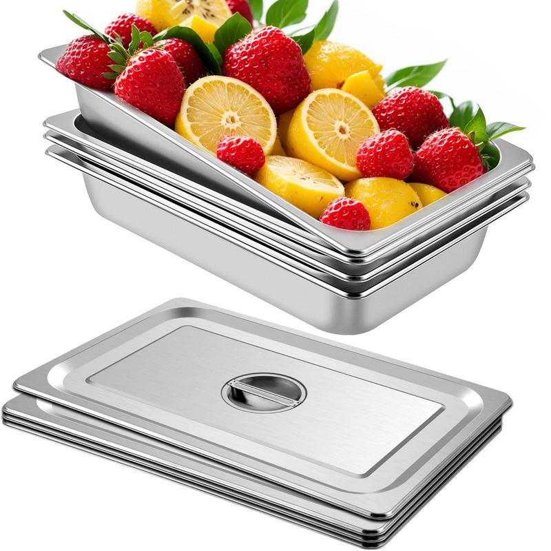 paquete de 4 bandejas para cocción al vapor: bandeja profunda estándar y bandeja profunda para alimentos, bandeja de horno de acero inoxidable, bandejas para hotel, bandeja antiatasco para alimentos