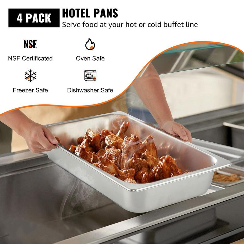 paquete de 4 bandejas para cocción al vapor: bandeja profunda estándar y bandeja profunda para alimentos, bandeja de horno de acero inoxidable, bandejas para hotel, bandeja antiatasco para alimentos