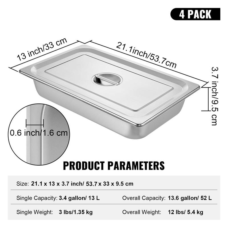 paquete de 4 bandejas para cocción al vapor: bandeja profunda estándar y bandeja profunda para alimentos, bandeja de horno de acero inoxidable, bandejas para hotel, bandeja antiatasco para alimentos