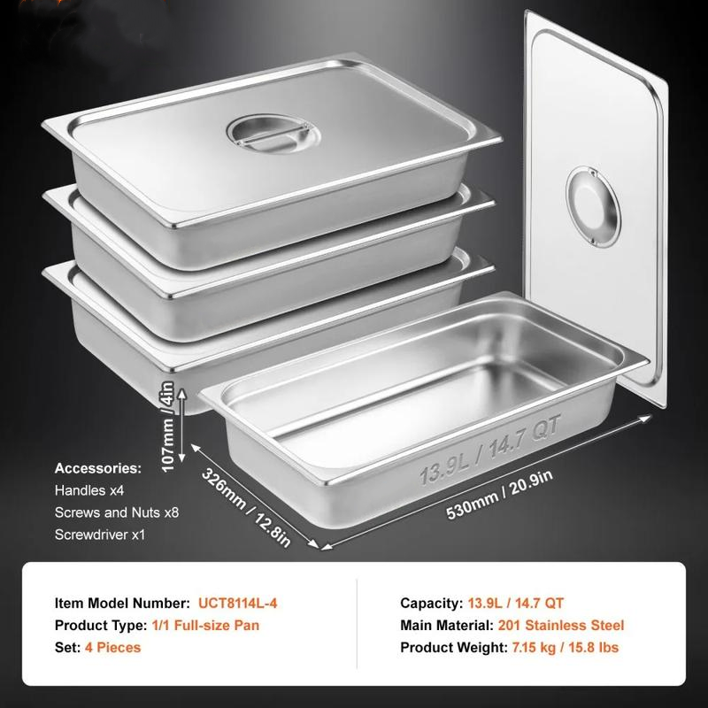 paquete de 4 bandejas para cocción al vapor: bandeja profunda estándar y bandeja profunda para alimentos, bandeja de horno de acero inoxidable, bandejas para hotel, bandeja antiatasco para alimentos