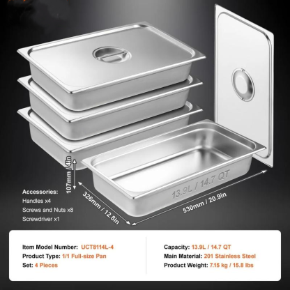 paquete de 4 bandejas para cocción al vapor: bandeja profunda estándar y bandeja profunda para alimentos, bandeja de horno de acero inoxidable, bandejas para hotel, bandeja antiatasco para alimentos