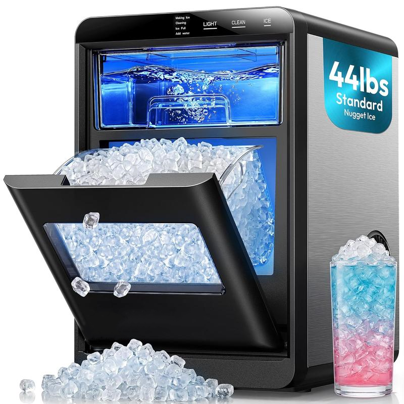 Máquina de hielo tipo "nugget" para encimera (capacidad de 35 o 44 libras/24 horas), máquina de hielo en gránulos con función de autolimpieza, incluye pala y cesta; ideal para hogar, cocina u oficina (negra)