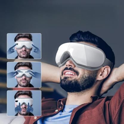 Masajeador Ocular con Calor y Masaje con Globos, Función de Indicaciones por Voz con Música Inalámbrica, Protector Ocular Recargable, Máscara Ocular, Regalos de Cumpleaños