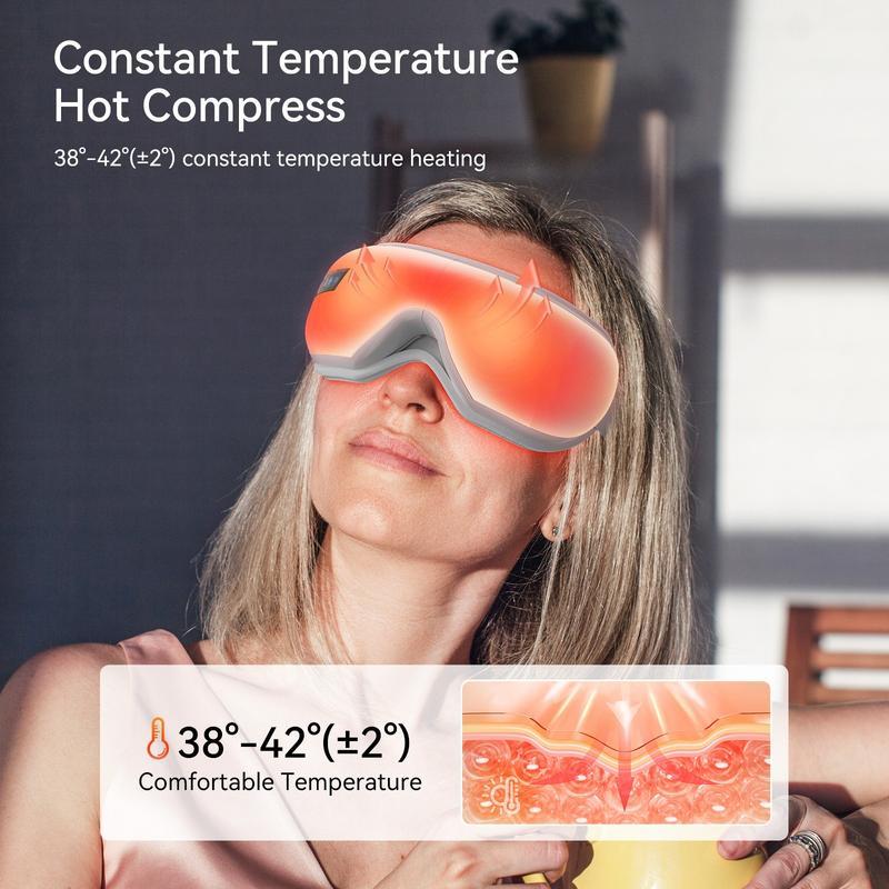 Masajeador Ocular con Calor y Masaje con Globos, Función de Indicaciones por Voz con Música Inalámbrica, Protector Ocular Recargable, Máscara Ocular, Regalos de Cumpleaños