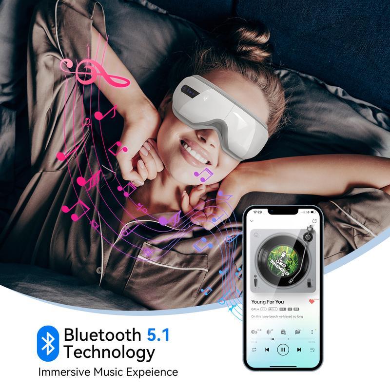 Masajeador Ocular con Calor y Masaje con Globos, Función de Indicaciones por Voz con Música Inalámbrica, Protector Ocular Recargable, Máscara Ocular, Regalos de Cumpleaños