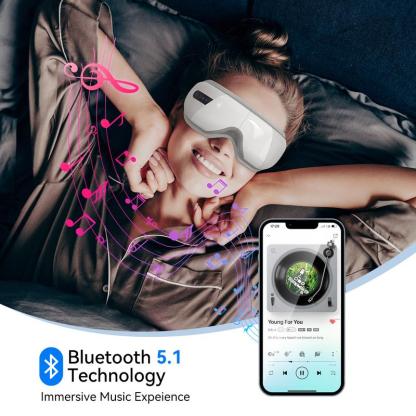 Masajeador Ocular con Calor y Masaje con Globos, Función de Indicaciones por Voz con Música Inalámbrica, Protector Ocular Recargable, Máscara Ocular, Regalos de Cumpleaños