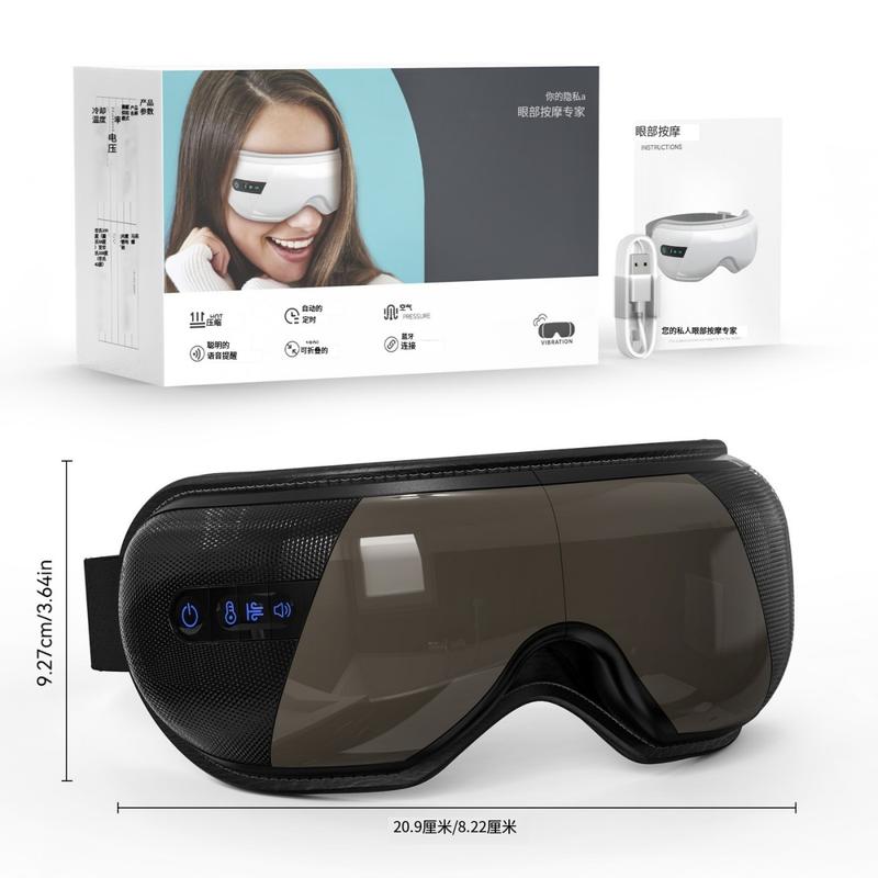 Masajeador Ocular con Calor y Masaje con Globos, Función de Indicaciones por Voz con Música Inalámbrica, Protector Ocular Recargable, Máscara Ocular, Regalos de Cumpleaños