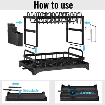 2 Layers Dish Drying Rack Countertop Household Dish Storage Holder Kitchen Organizers And Storage With Drainboard