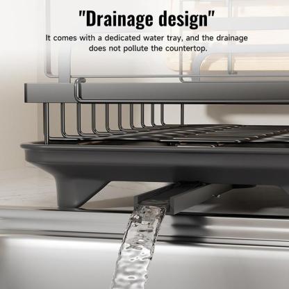 2 Layers Dish Drying Rack Countertop Household Dish Storage Holder Kitchen Organizers And Storage With Drainboard