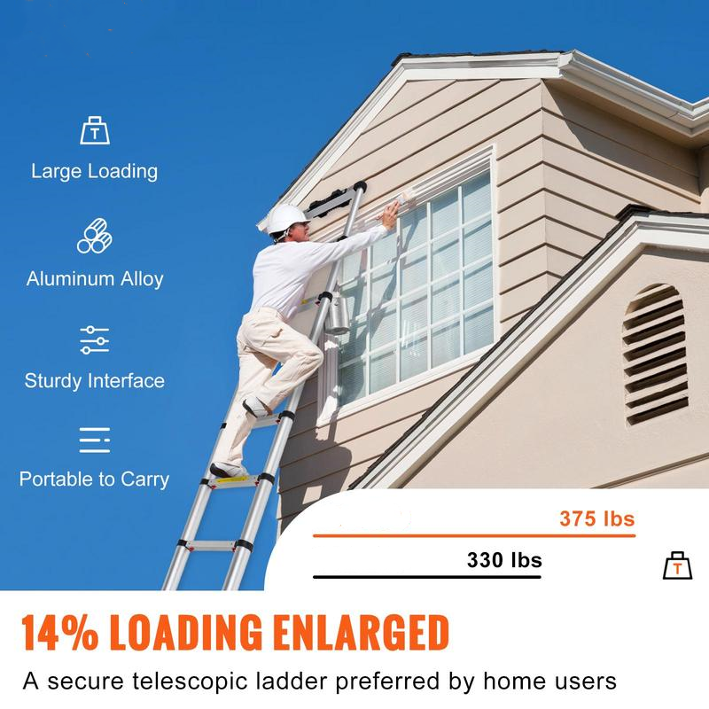 escalera telescópica de aluminio, escalera de extensión plegable de retracción de un botón, pies antideslizantes de capacidad con , escalera compacta multiusos portátil para el hogar, autocaravana, Loft, lista ANSI