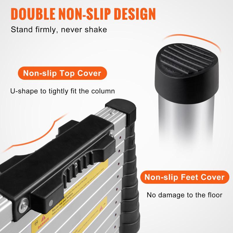 escalera telescópica de aluminio, escalera de extensión plegable de retracción de un botón, pies antideslizantes de capacidad con , escalera compacta multiusos portátil para el hogar, autocaravana, Loft, lista ANSI