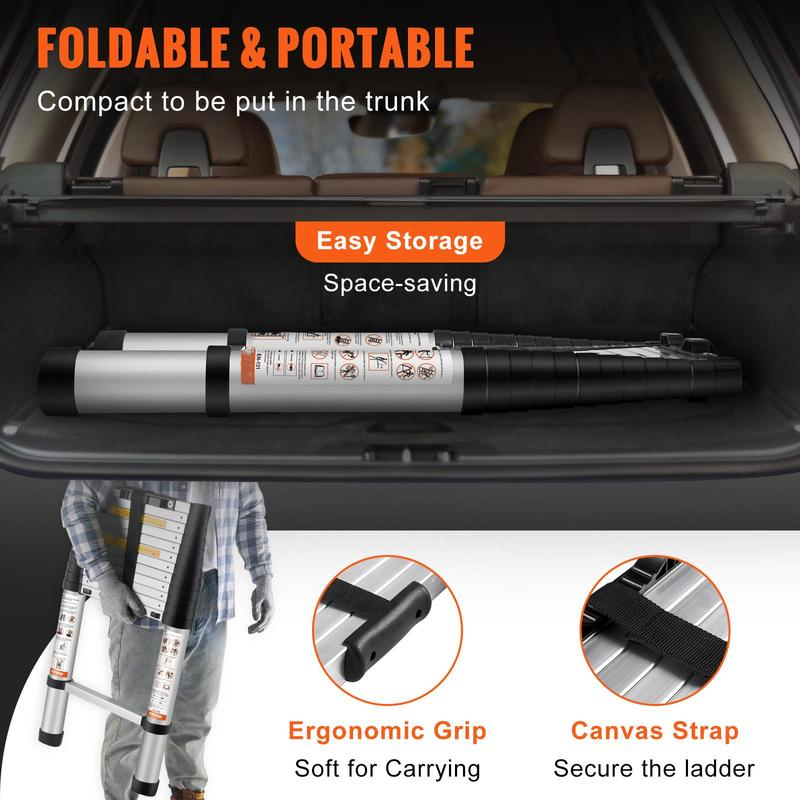 escalera telescópica de aluminio, escalera de extensión plegable de retracción de un botón, pies antideslizantes de capacidad con , escalera compacta multiusos portátil para el hogar, autocaravana, Loft, lista ANSI
