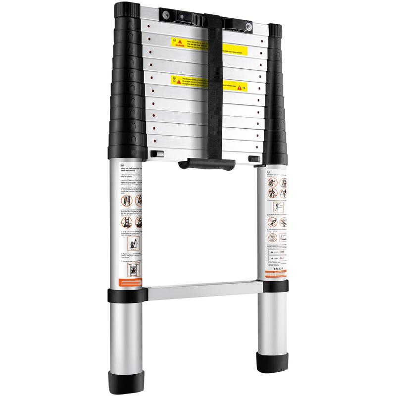 escalera telescópica de aluminio, escalera de extensión plegable de retracción de un botón, pies antideslizantes de capacidad con , escalera compacta multiusos portátil para el hogar, autocaravana, Loft, lista ANSI