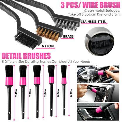 【summerfinds】 Kit de limpieza para coche de 17 piezas, kit rosa para detalles interiores de coche con aspiradora de mano de alta potencia, juego de cepillos de detalle, limpiador de parabrisas, gel de limpieza, accesorios completos para coche, regalo para