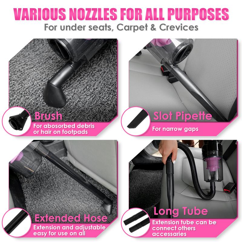 【summerfinds】 Kit de limpieza para coche de 17 piezas, kit rosa para detalles interiores de coche con aspiradora de mano de alta potencia, juego de cepillos de detalle, limpiador de parabrisas, gel de limpieza, accesorios completos para coche, regalo para