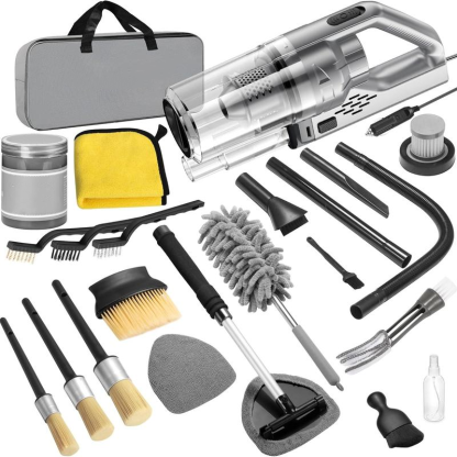【summerfinds】 Kit de limpieza para coche de 17 piezas, kit rosa para detalles interiores de coche con aspiradora de mano de alta potencia, juego de cepillos de detalle, limpiador de parabrisas, gel de limpieza, accesorios completos para coche, regalo para
