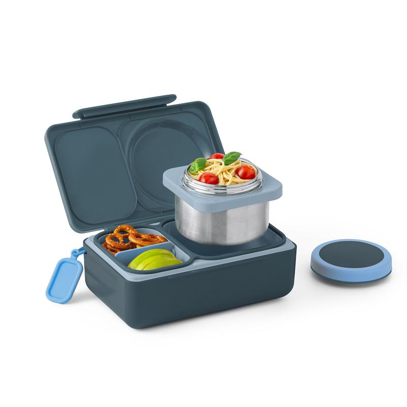 Fiambrera isotérmica para niños - Set de fiambrera de plástico con termo de acero inoxidable de 355 ml, bolsa de hielo, accesorios de embalaje de silicona, recipientes para preparar comidas y vajilla.