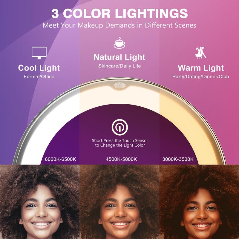  Espejo Maquillaje con Luz LED, Aumento 30X con Ventosa Fuerte, Brillo Regulable, Giratorio 360°, Portátil para Pared, Baño, Viaje, Depilación y Cejas, Blanco, Redondo