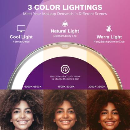  Espejo Maquillaje con Luz LED, Aumento 30X con Ventosa Fuerte, Brillo Regulable, Giratorio 360°, Portátil para Pared, Baño, Viaje, Depilación y Cejas, Blanco, Redondo