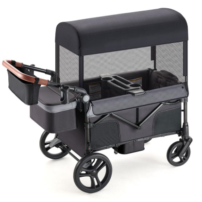 Cochecito de bebé tipo carrito, ligero, plegable y ajustable, de 2 o 4 plazas, con capota, manillar de empuje y tracción, ruedas todoterreno de espuma EVA, amplio espacio de almacenamiento, ideal para exteriores y camping.
