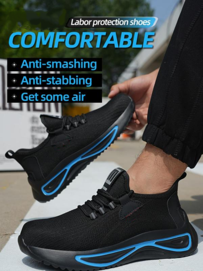Zapatos de trabajo ligeros y transpirables para hombre con cordones delanteros; zapatos de seguridad casuales y cómodos para uso diario; zapatos modernos antiimpacto y antipunción para hombre.