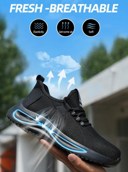 Zapatos de trabajo ligeros y transpirables para hombre con cordones delanteros; zapatos de seguridad casuales y cómodos para uso diario; zapatos modernos antiimpacto y antipunción para hombre.