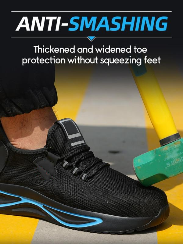 Zapatos de trabajo ligeros y transpirables para hombre con cordones delanteros; zapatos de seguridad casuales y cómodos para uso diario; zapatos modernos antiimpacto y antipunción para hombre.