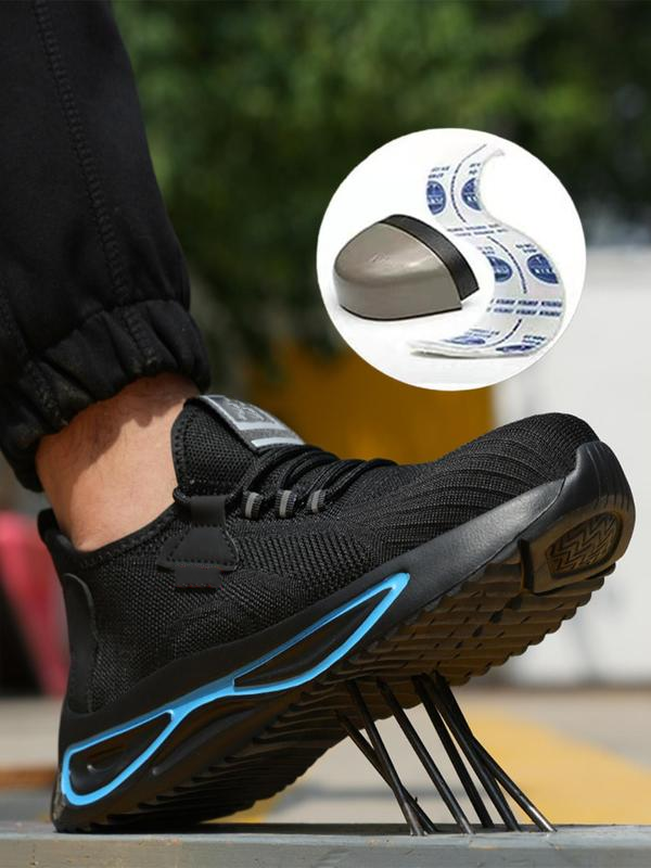 Zapatos de trabajo ligeros y transpirables para hombre con cordones delanteros; zapatos de seguridad casuales y cómodos para uso diario; zapatos modernos antiimpacto y antipunción para hombre.