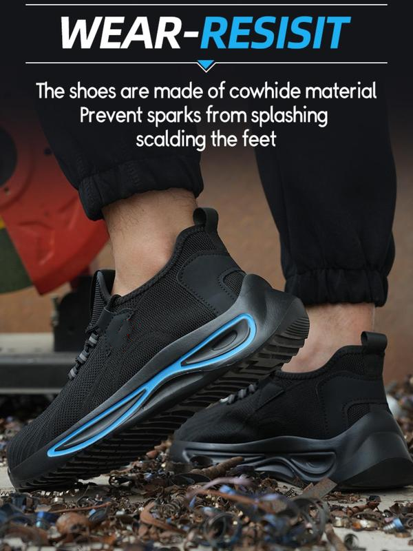 Zapatos de trabajo ligeros y transpirables para hombre con cordones delanteros; zapatos de seguridad casuales y cómodos para uso diario; zapatos modernos antiimpacto y antipunción para hombre.