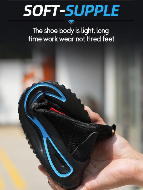 Zapatos de trabajo ligeros y transpirables para hombre con cordones delanteros; zapatos de seguridad casuales y cómodos para uso diario; zapatos modernos antiimpacto y antipunción para hombre.