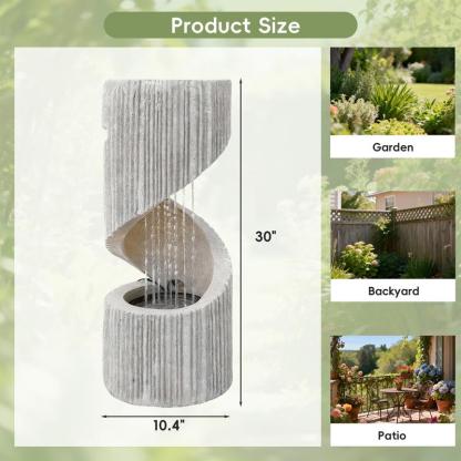 Fuente moderna con cascada de columna en espiral e iluminación LED para la decoración de jardines y patios.