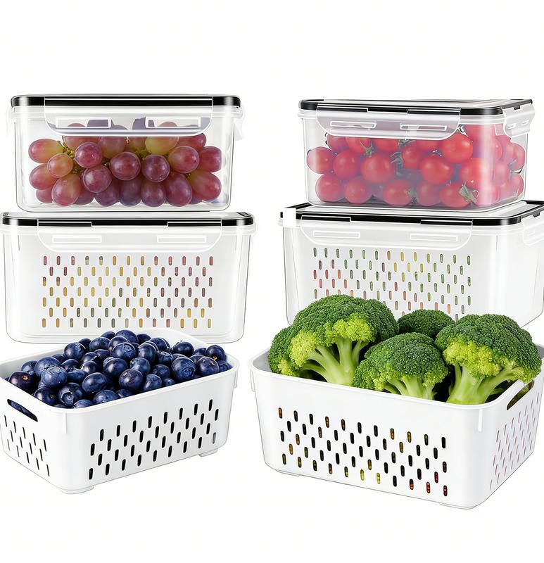 8 piezas Organizador de almacenamiento para refrigerador (4 coladores y 4 cajas de almacenamiento) Contenedores apilables para frutas para refrigerador con colador extraíble, contenedor de almacenamiento de alimentos para ensaladas, verduras, carne, mante