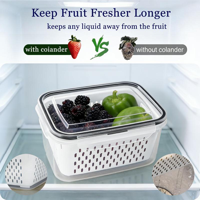 8 piezas Organizador de almacenamiento para refrigerador (4 coladores y 4 cajas de almacenamiento) Contenedores apilables para frutas para refrigerador con colador extraíble, contenedor de almacenamiento de alimentos para ensaladas, verduras, carne, mante