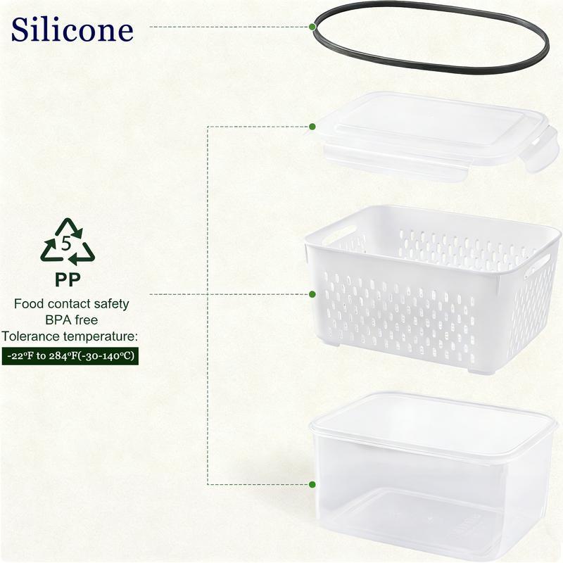 8 piezas Organizador de almacenamiento para refrigerador (4 coladores y 4 cajas de almacenamiento) Contenedores apilables para frutas para refrigerador con colador extraíble, contenedor de almacenamiento de alimentos para ensaladas, verduras, carne, mante