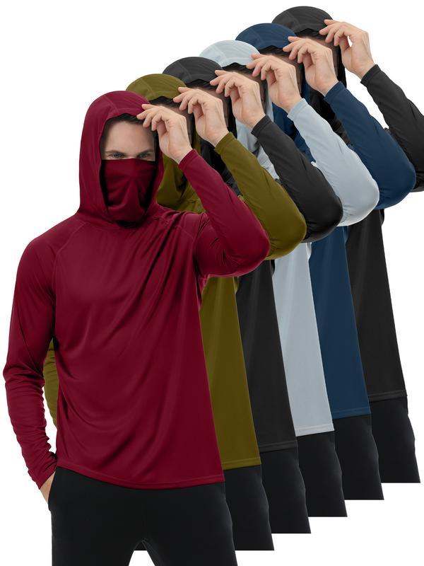 Paquete de 6 sudaderas con capucha para hombre con protección solar, ideales para pesca, con mascarilla facial, de manga larga, de compresión, de secado rápido, perfectas para viajar o acampar.