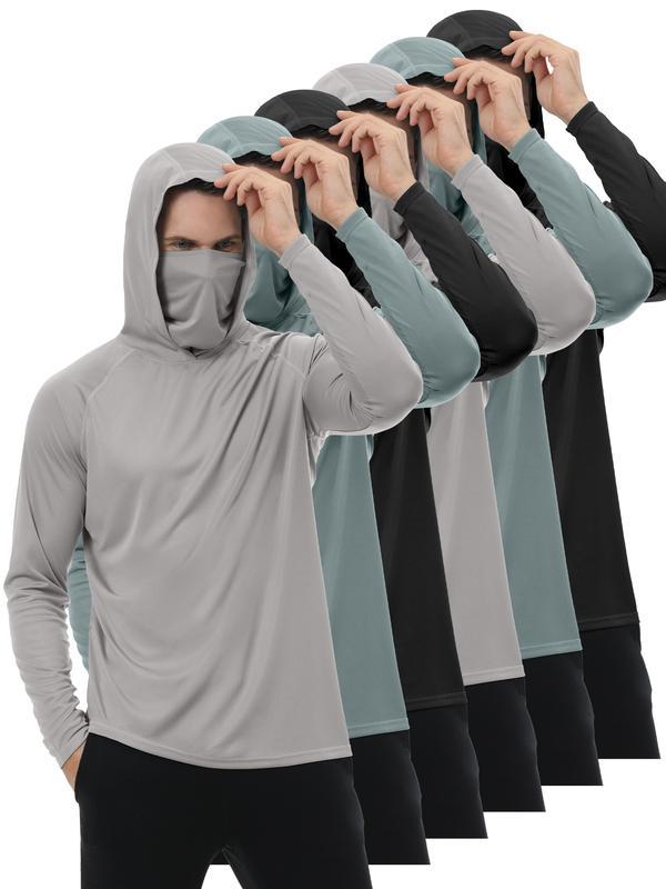 Paquete de 6 sudaderas con capucha para hombre con protección solar, ideales para pesca, con mascarilla facial, de manga larga, de compresión, de secado rápido, perfectas para viajar o acampar.