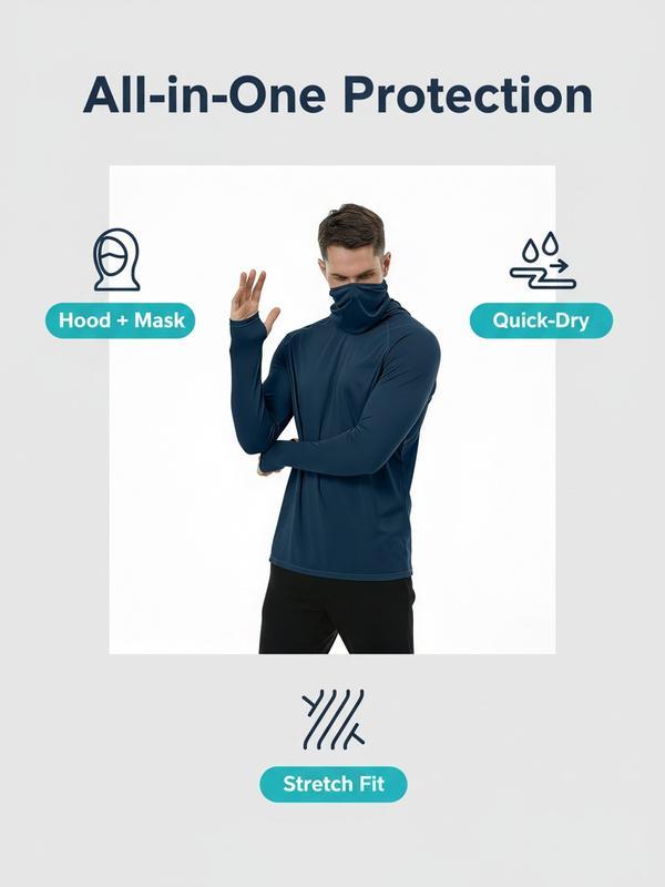 Paquete de 6 sudaderas con capucha para hombre con protección solar, ideales para pesca, con mascarilla facial, de manga larga, de compresión, de secado rápido, perfectas para viajar o acampar.