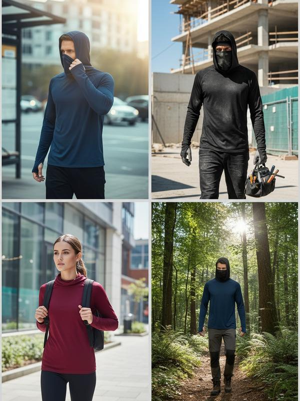 Paquete de 6 sudaderas con capucha para hombre con protección solar, ideales para pesca, con mascarilla facial, de manga larga, de compresión, de secado rápido, perfectas para viajar o acampar.