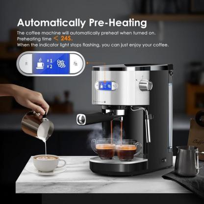 Cafetera espresso comercial de 20 bares, cafetera espresso compacta con espumador de leche y varilla de vapor, cafetera espresso con depósito de agua extraíble de 45 oz para capuchino, latte, artículos esenciales para el hogar.