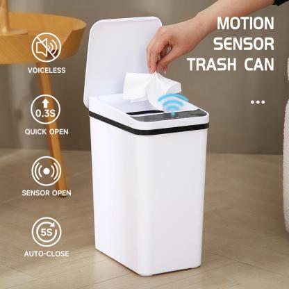 Paquete de 2 cubos de basura inteligentes de 4 galones con sensor de movimiento, cubo de basura pequeño e impermeable, ideal para dormitorio, baño, oficina y sala de estar. Disponibles en blanco y negro. Un accesorio perfecto para el baño.