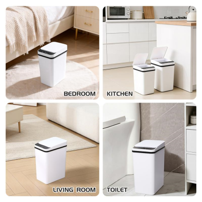 Paquete de 2 cubos de basura inteligentes de 4 galones con sensor de movimiento, cubo de basura pequeño e impermeable, ideal para dormitorio, baño, oficina y sala de estar. Disponibles en blanco y negro. Un accesorio perfecto para el baño.