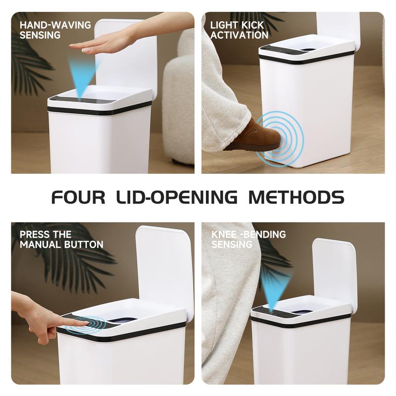 Paquete de 2 cubos de basura inteligentes de 4 galones con sensor de movimiento, cubo de basura pequeño e impermeable, ideal para dormitorio, baño, oficina y sala de estar. Disponibles en blanco y negro. Un accesorio perfecto para el baño.