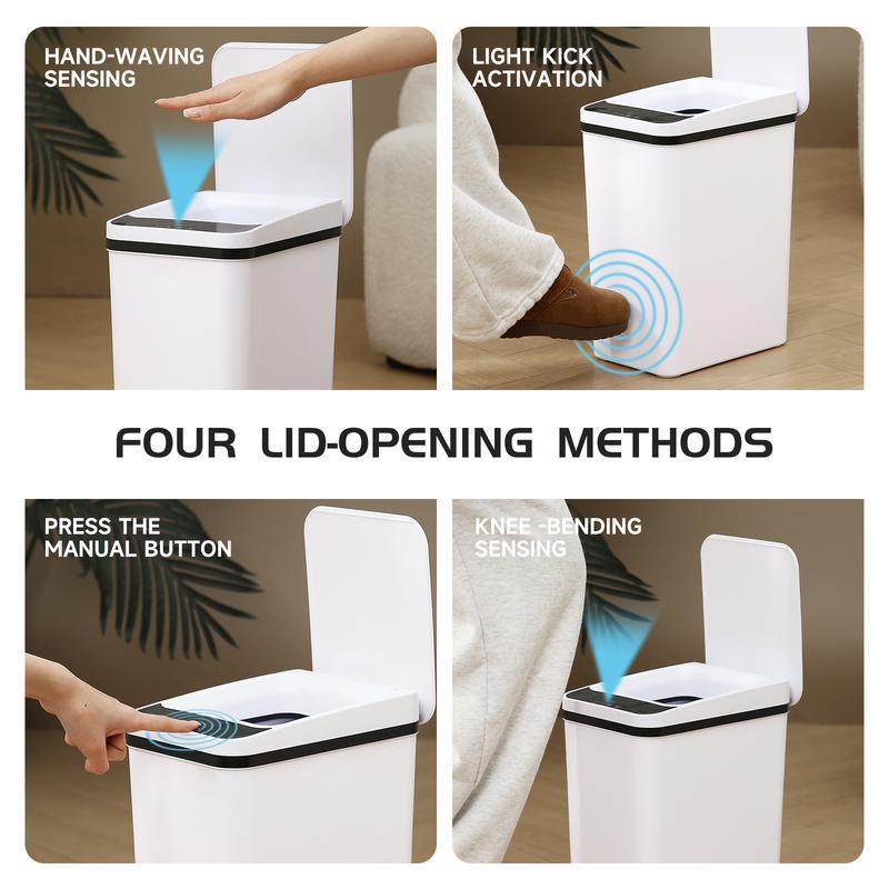 Paquete de 2 cubos de basura inteligentes de 4 galones con sensor de movimiento, cubo de basura pequeño e impermeable, ideal para dormitorio, baño, oficina y sala de estar. Disponibles en blanco y negro. Un accesorio perfecto para el baño.