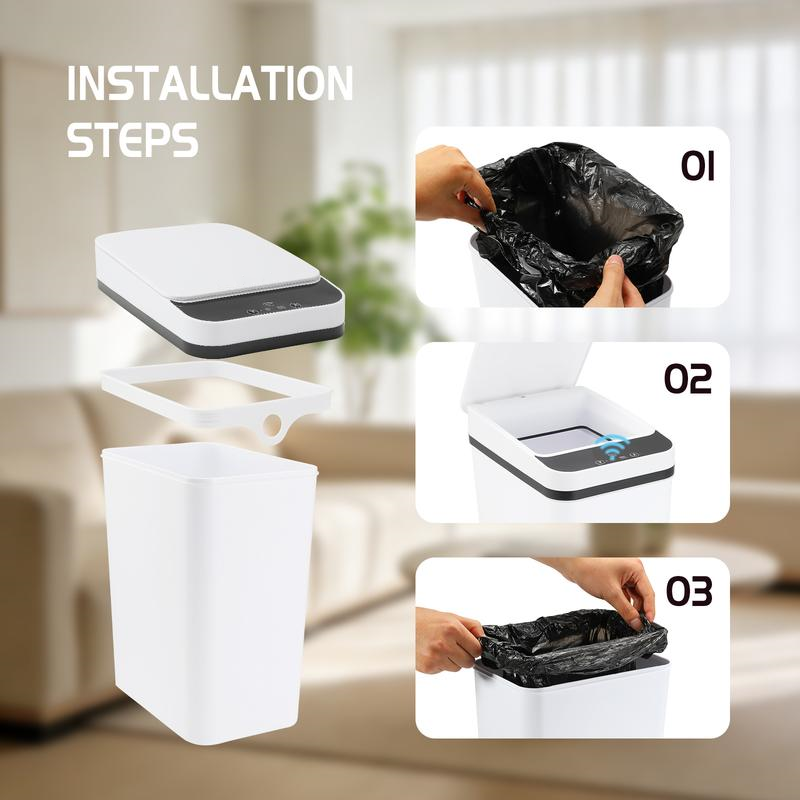 Paquete de 2 cubos de basura inteligentes de 4 galones con sensor de movimiento, cubo de basura pequeño e impermeable, ideal para dormitorio, baño, oficina y sala de estar. Disponibles en blanco y negro. Un accesorio perfecto para el baño.