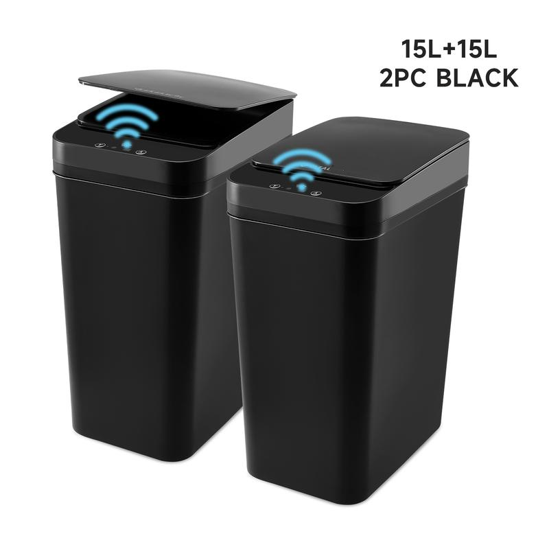 Paquete de 2 cubos de basura inteligentes de 4 galones con sensor de movimiento, cubo de basura pequeño e impermeable, ideal para dormitorio, baño, oficina y sala de estar. Disponibles en blanco y negro. Un accesorio perfecto para el baño.