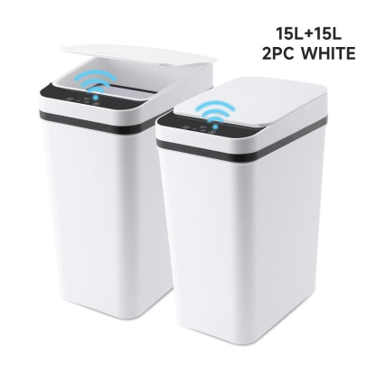Paquete de 2 cubos de basura inteligentes de 4 galones con sensor de movimiento, cubo de basura pequeño e impermeable, ideal para dormitorio, baño, oficina y sala de estar. Disponibles en blanco y negro. Un accesorio perfecto para el baño.