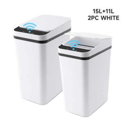Paquete de 2 cubos de basura inteligentes de 4 galones con sensor de movimiento, cubo de basura pequeño e impermeable, ideal para dormitorio, baño, oficina y sala de estar. Disponibles en blanco y negro. Un accesorio perfecto para el baño.